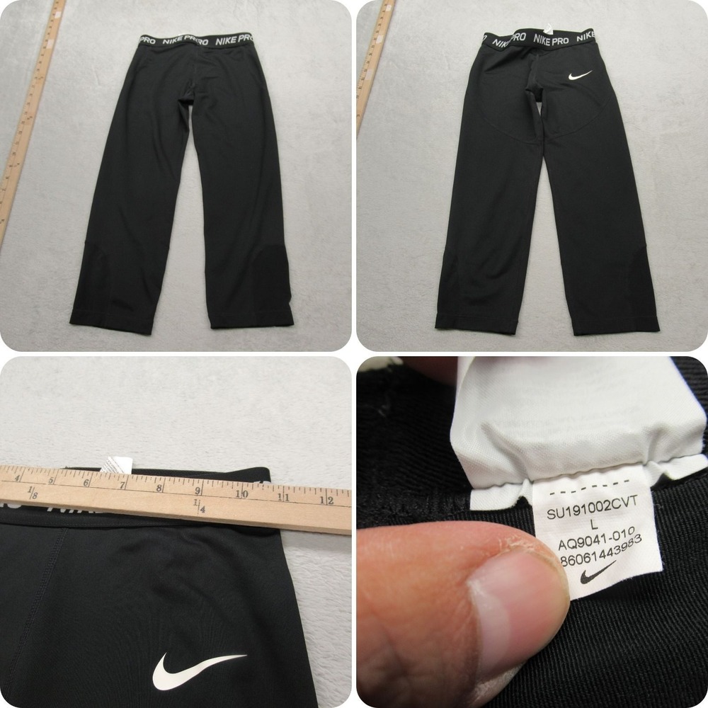 Nike Pro Pants Girls Large Black Dri-FIT Pull-On Compression Leggings 22x18